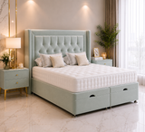Phoenix Wing Ottoman Divan Bed with Floorstanding Headboard
