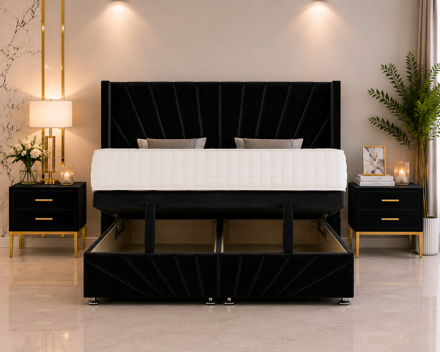 Philadelphia Wing Ottoman Divan Bed with Footboard & Floorstanding Headboard