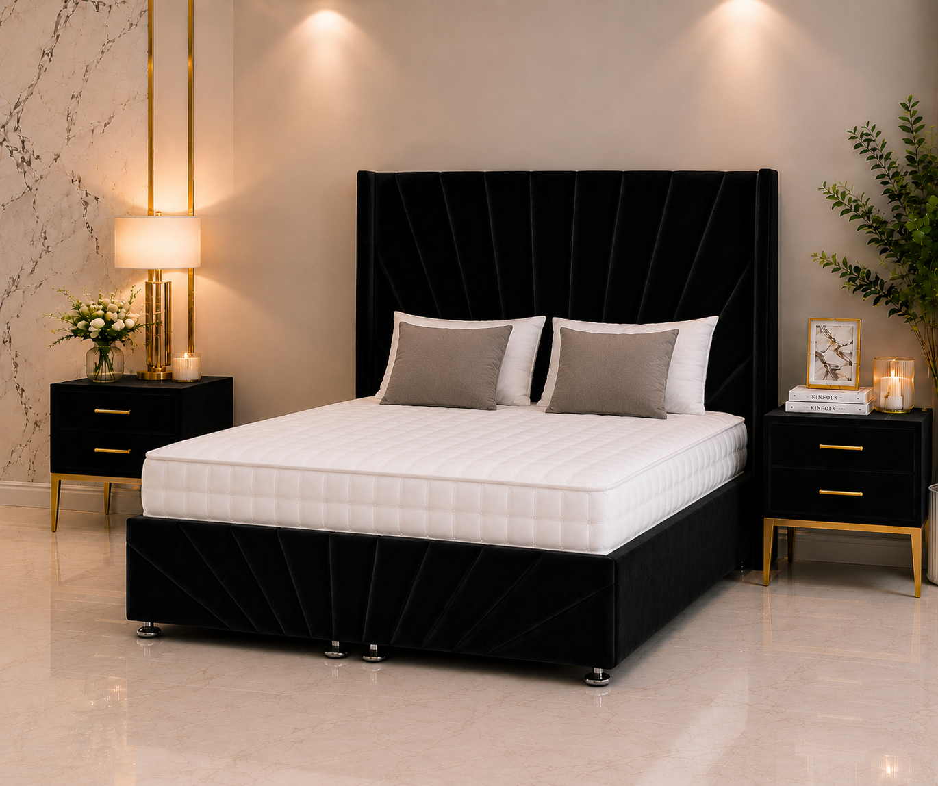 Philadelphia Wing Ottoman Divan Bed with Footboard & Floorstanding Headboard