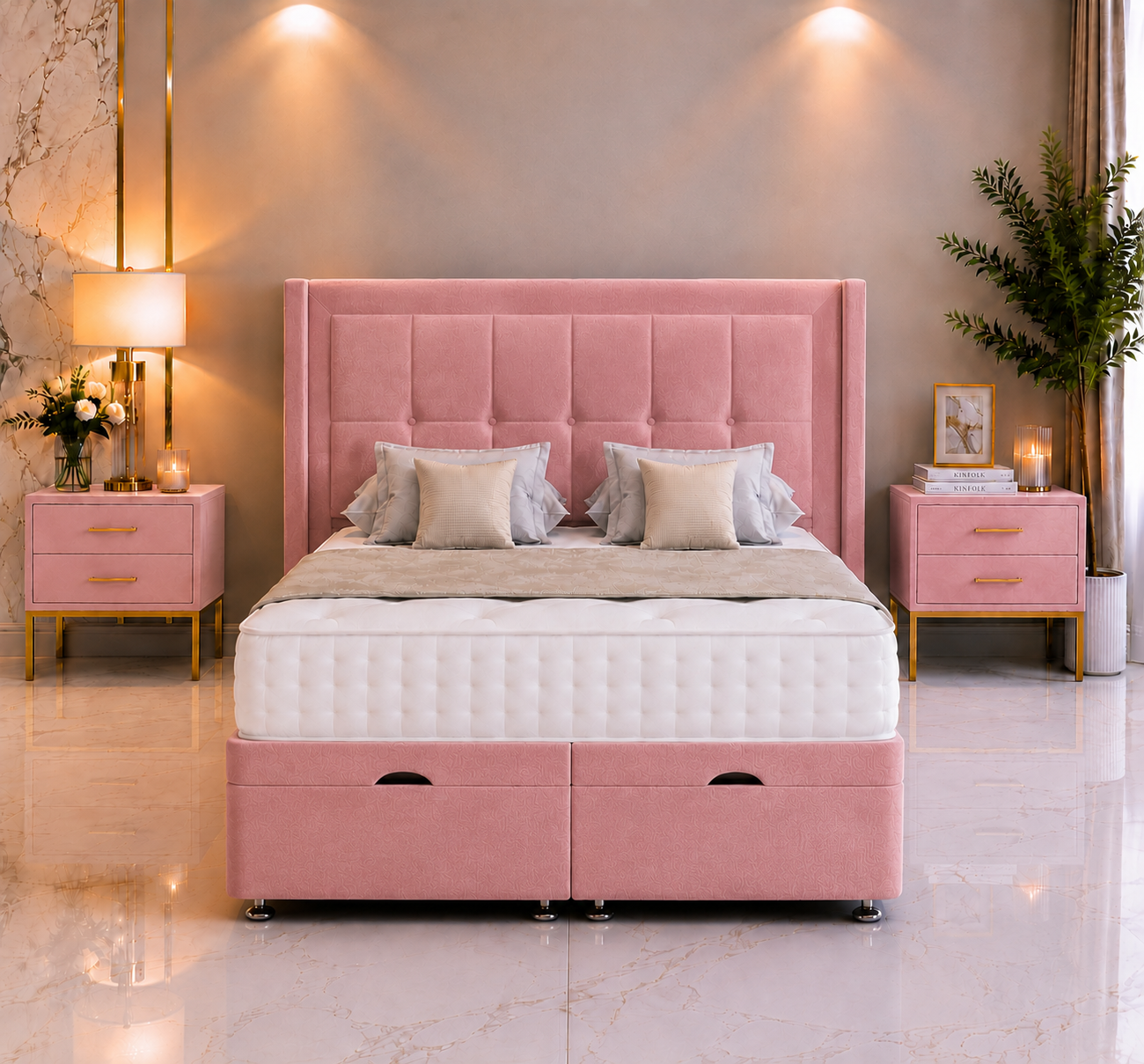 Lit ottoman Ryu Wing avec tête de lit sur pied